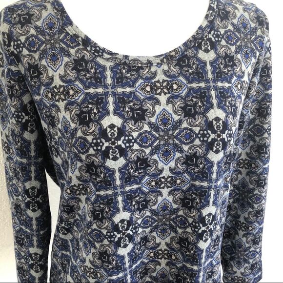 Christine Gerard Blue Black Kaleidoscope Patterned Long Sleeve Sweater Blouse - Picture 3 of 5